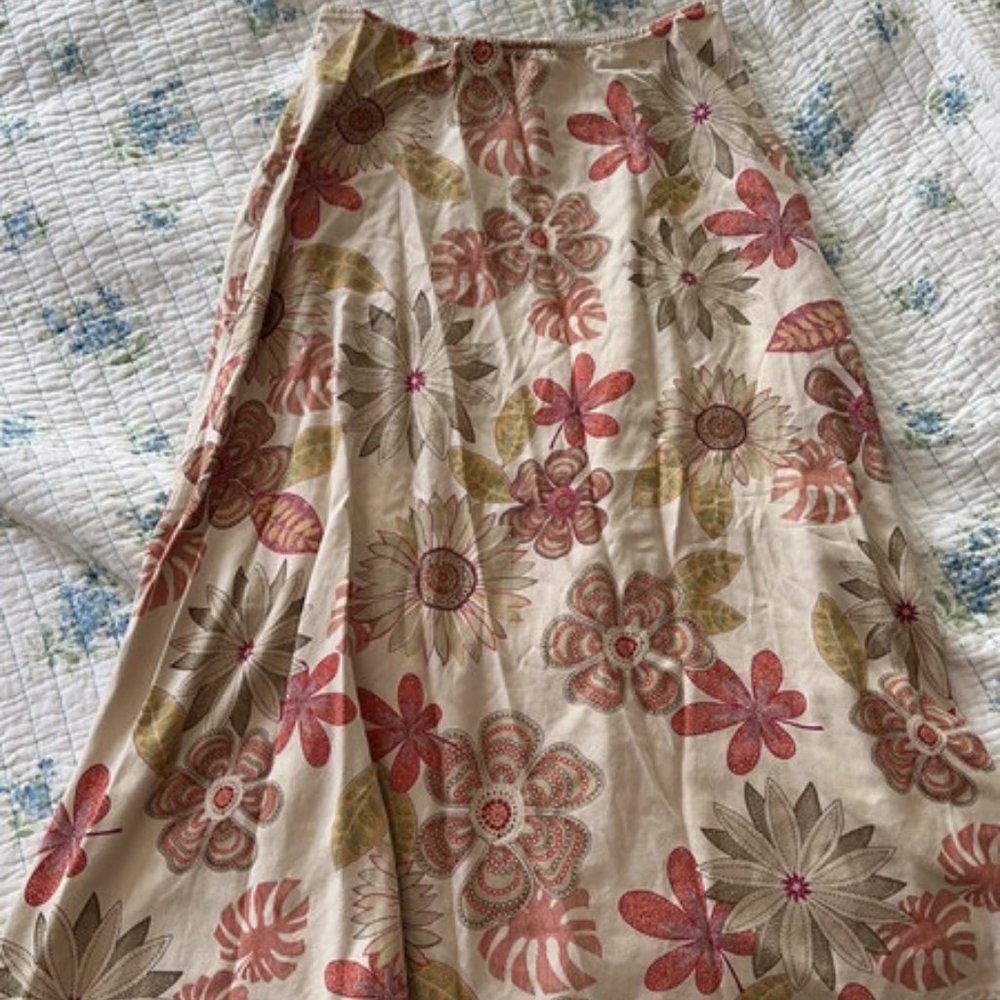 Red & Cream Floral Midi Skirt (S) (Croft & Barrow)